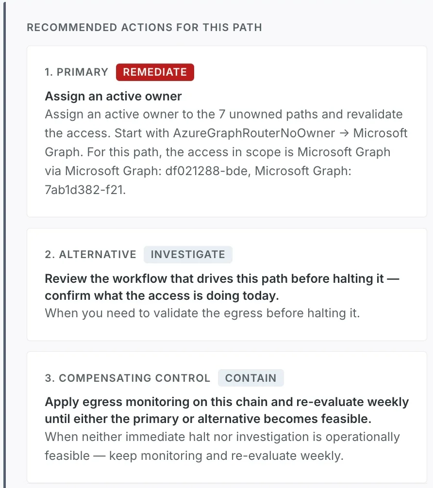 Securityv0 recommended actions for an AI agent access path